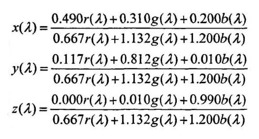 CIEXYZ系統(tǒng)和CIERGB系統(tǒng)的色度坐標轉換關系式